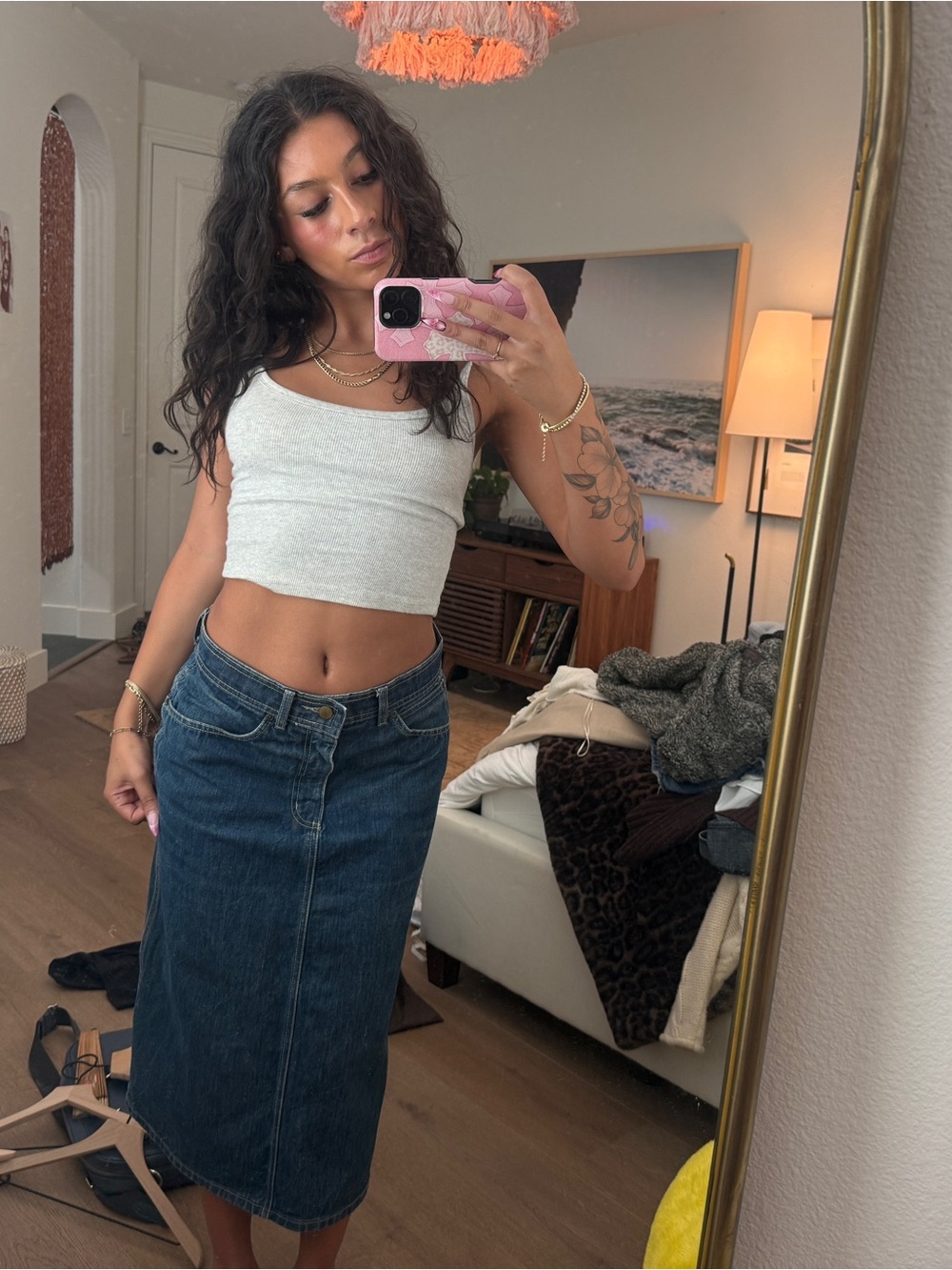 Denim Maxi Skirt in Dark Blue - Classic Straight Fit